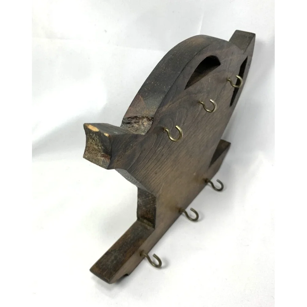 Wood Teapot Shaped Hanging‎ Key Holder Hooks Wall Decor Cottagecore Tea Vintage